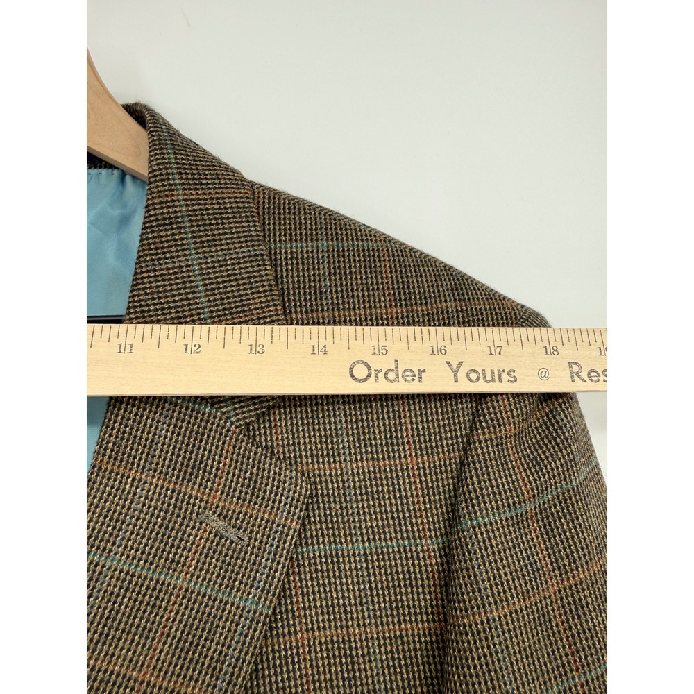 Alan Flusser Blazer Men 40R Brown Plaid Lambswool Sport Coat Professional Career - Picture 6 of 10